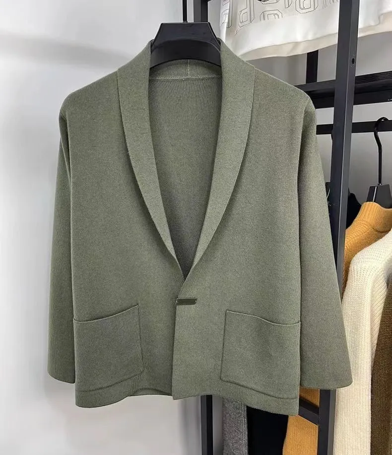 Advbridge Autumn Winter Men Knitted Suit Jacket Fashion Slim Fit Wool Sweater Tops Blazers Trendy Streetwear Casual Cardigan Knitwear Coat