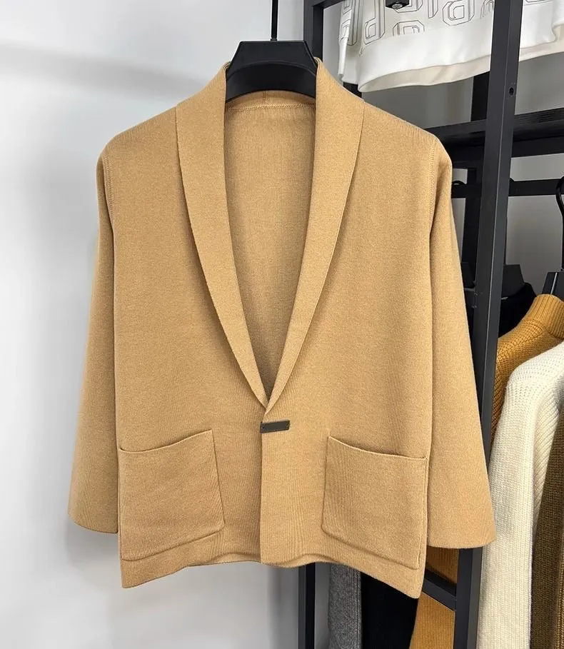 Advbridge Autumn Winter Men Knitted Suit Jacket Fashion Slim Fit Wool Sweater Tops Blazers Trendy Streetwear Casual Cardigan Knitwear Coat
