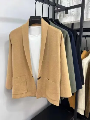 Advbridge Autumn Winter Men Knitted Suit Jacket Fashion Slim Fit Wool Sweater Tops Blazers Trendy Streetwear Casual Cardigan Knitwear Coat