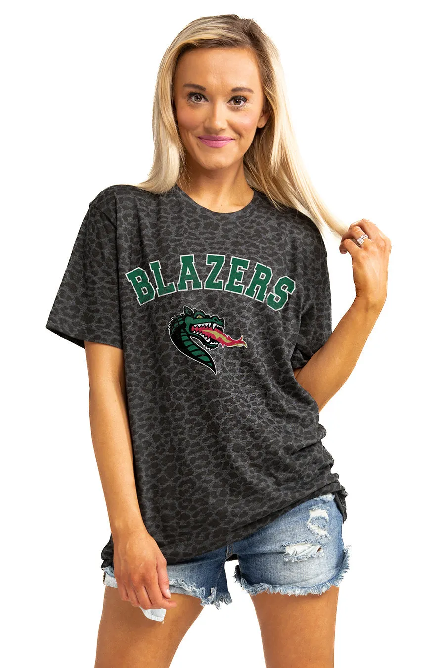 ALABAMA AT BIRMINGHAM BLAZERS "ALL THE CHEER" LEOPARD STANDARD FIT CREW NECK TEE