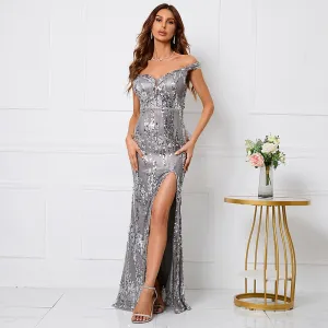 Avalon Off Shoulder Sequin Gown Dress