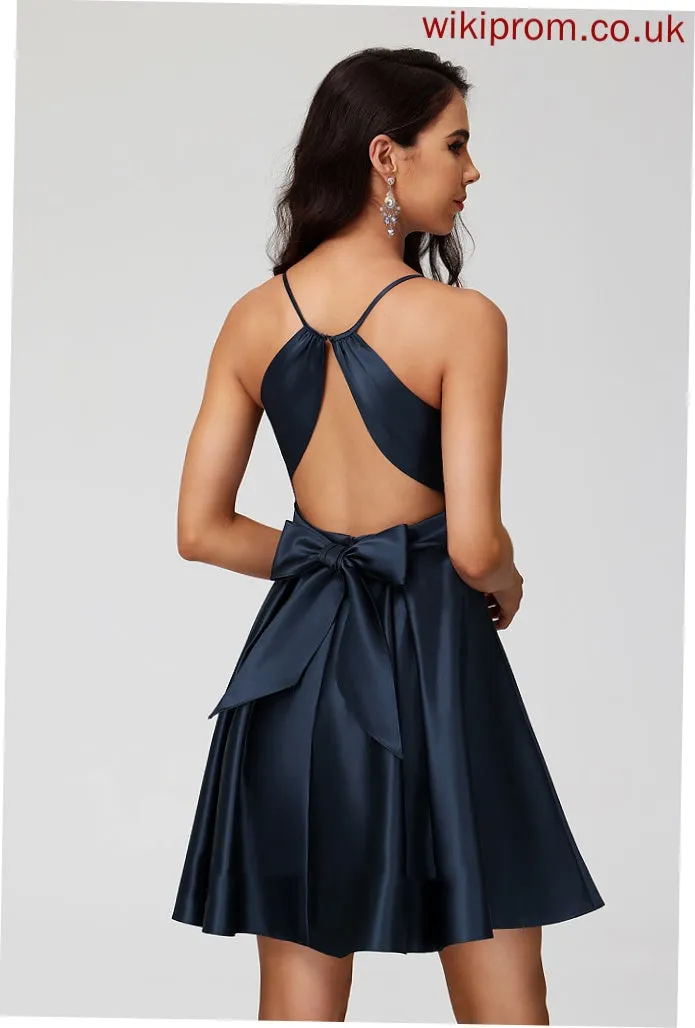 Avery With Dress A-Line Short/Mini Homecoming Dresses Homecoming Satin Pleated V-neck