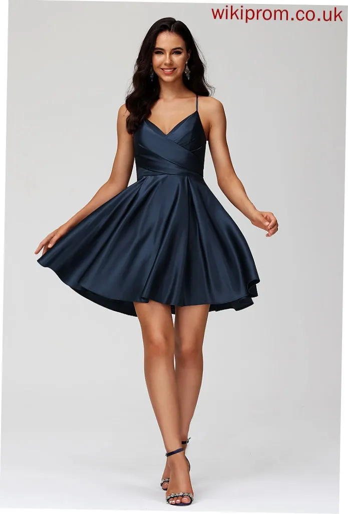 Avery With Dress A-Line Short/Mini Homecoming Dresses Homecoming Satin Pleated V-neck