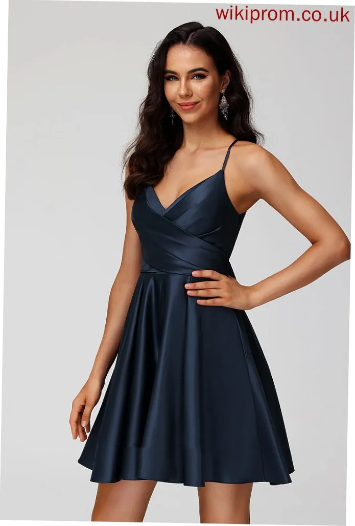 Avery With Dress A-Line Short/Mini Homecoming Dresses Homecoming Satin Pleated V-neck
