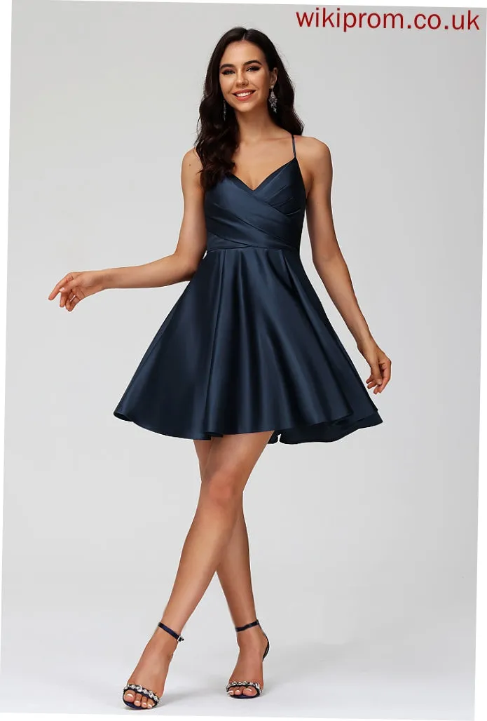 Avery With Dress A-Line Short/Mini Homecoming Dresses Homecoming Satin Pleated V-neck