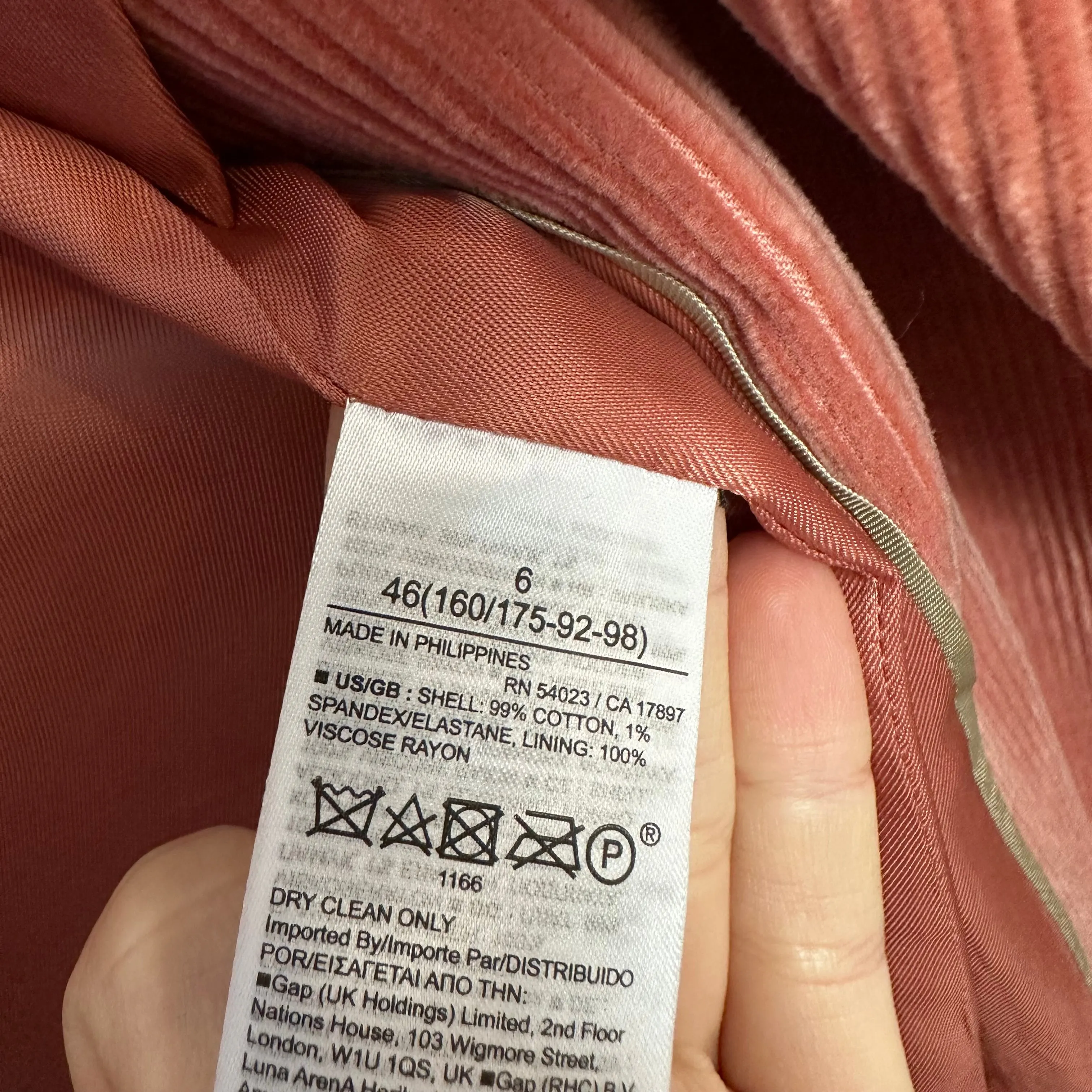 Banana Republic Rivoli Oversized Corduroy Blazer Jacket Pink Double Breasted 6