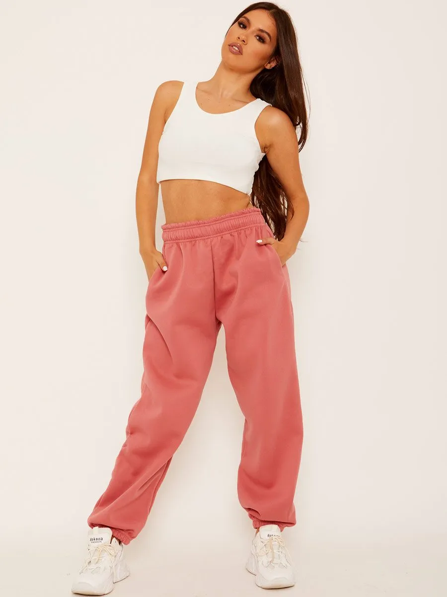 Barbara Oversized Fleece Joggers In Rose Gold