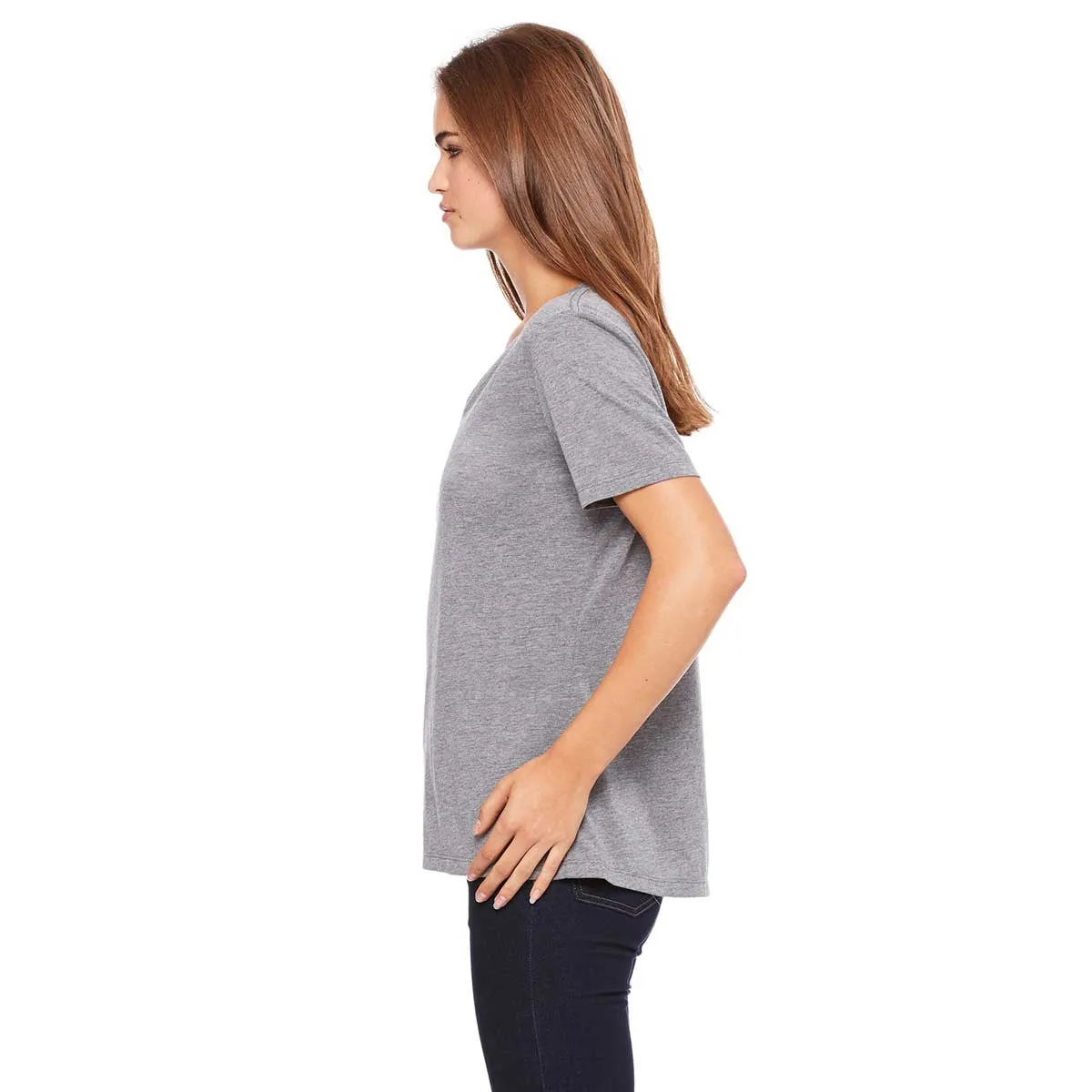 Bella   Canvas Women's Grey Triblend Relaxed Jersey Short-Sleeve V-Neck T-Shirt