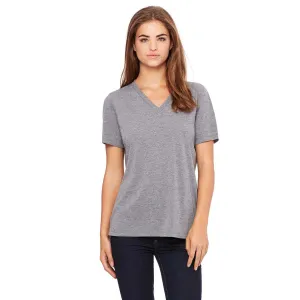 Bella   Canvas Women's Grey Triblend Relaxed Jersey Short-Sleeve V-Neck T-Shirt