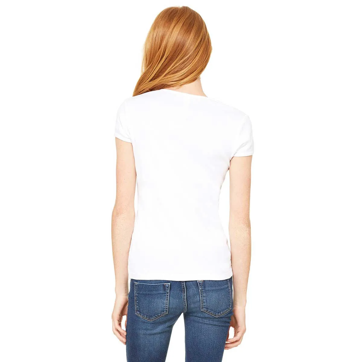 Bella   Canvas Women's White Stretch Rib Short-Sleeve V-Neck T-Shirt