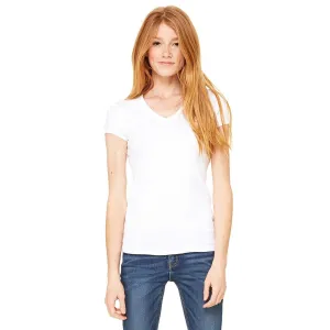 Bella   Canvas Women's White Stretch Rib Short-Sleeve V-Neck T-Shirt
