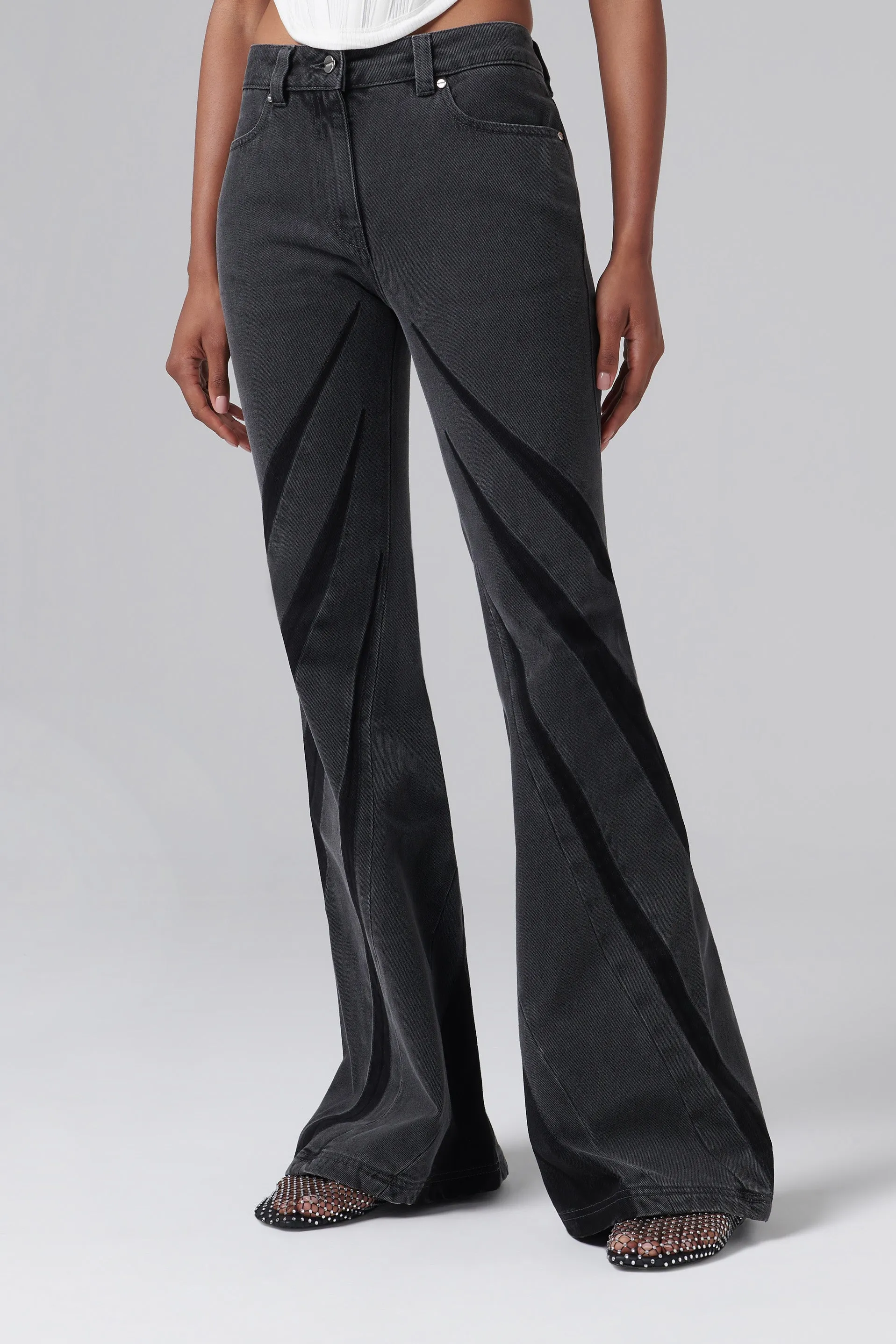 Black Darted Bootcut Jean