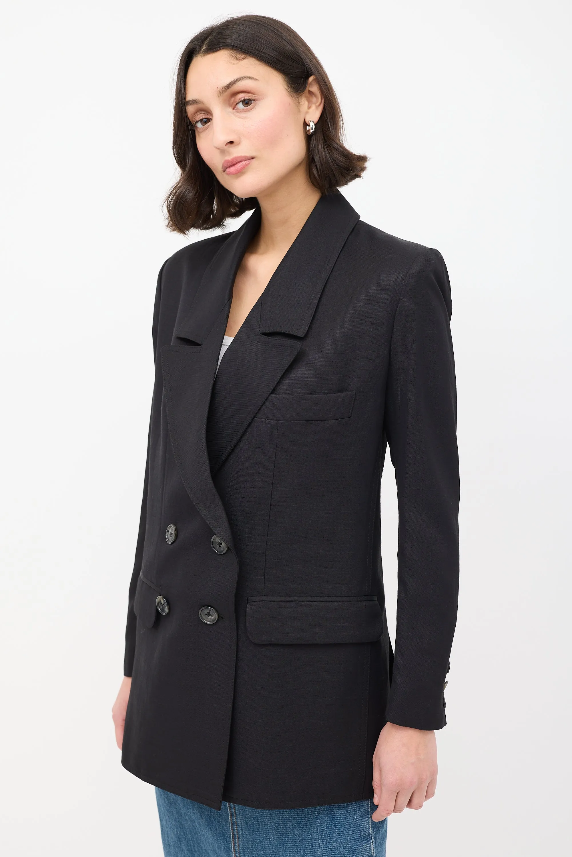 Black Wool Oversized Double Breasted Blazer
