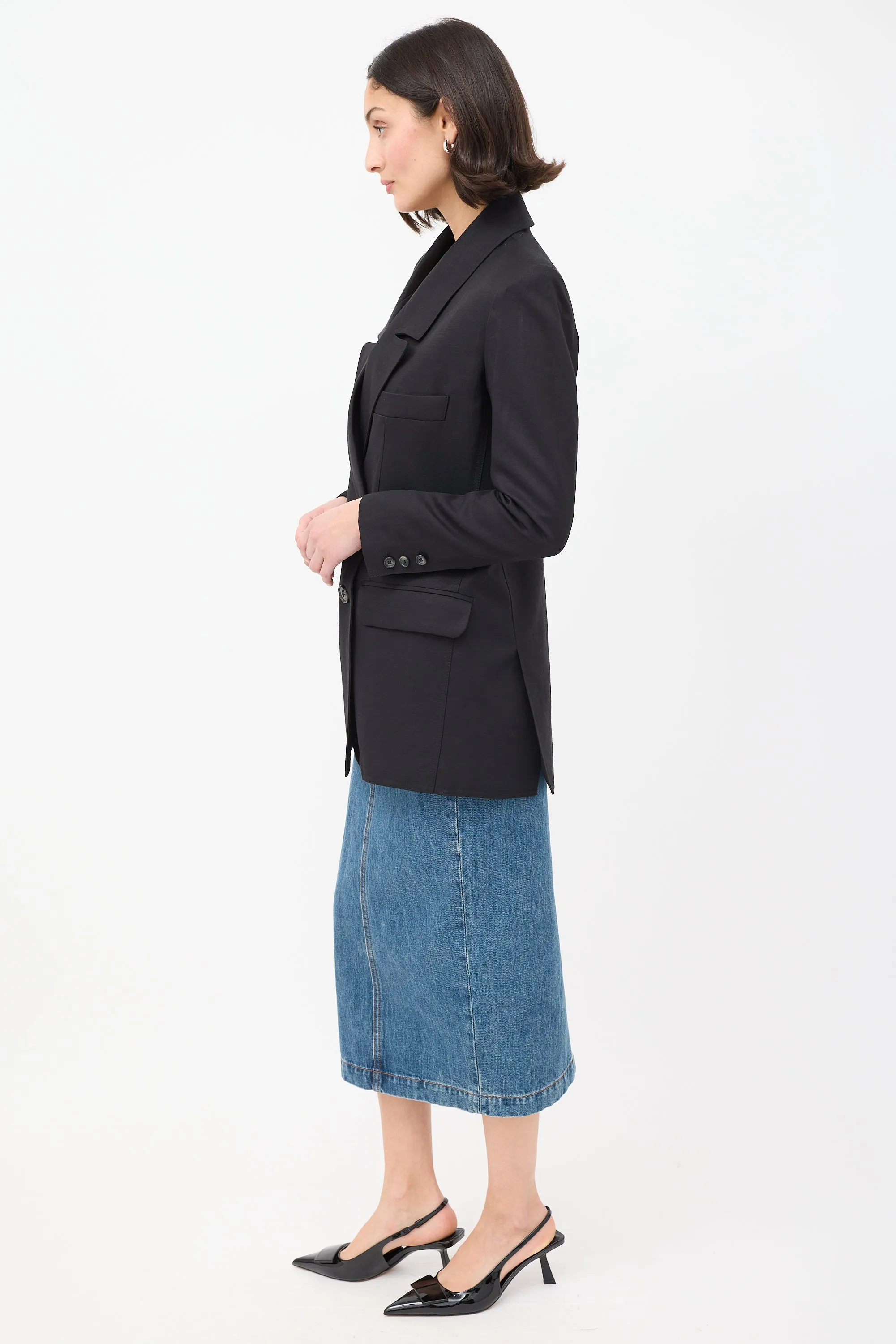 Black Wool Oversized Double Breasted Blazer