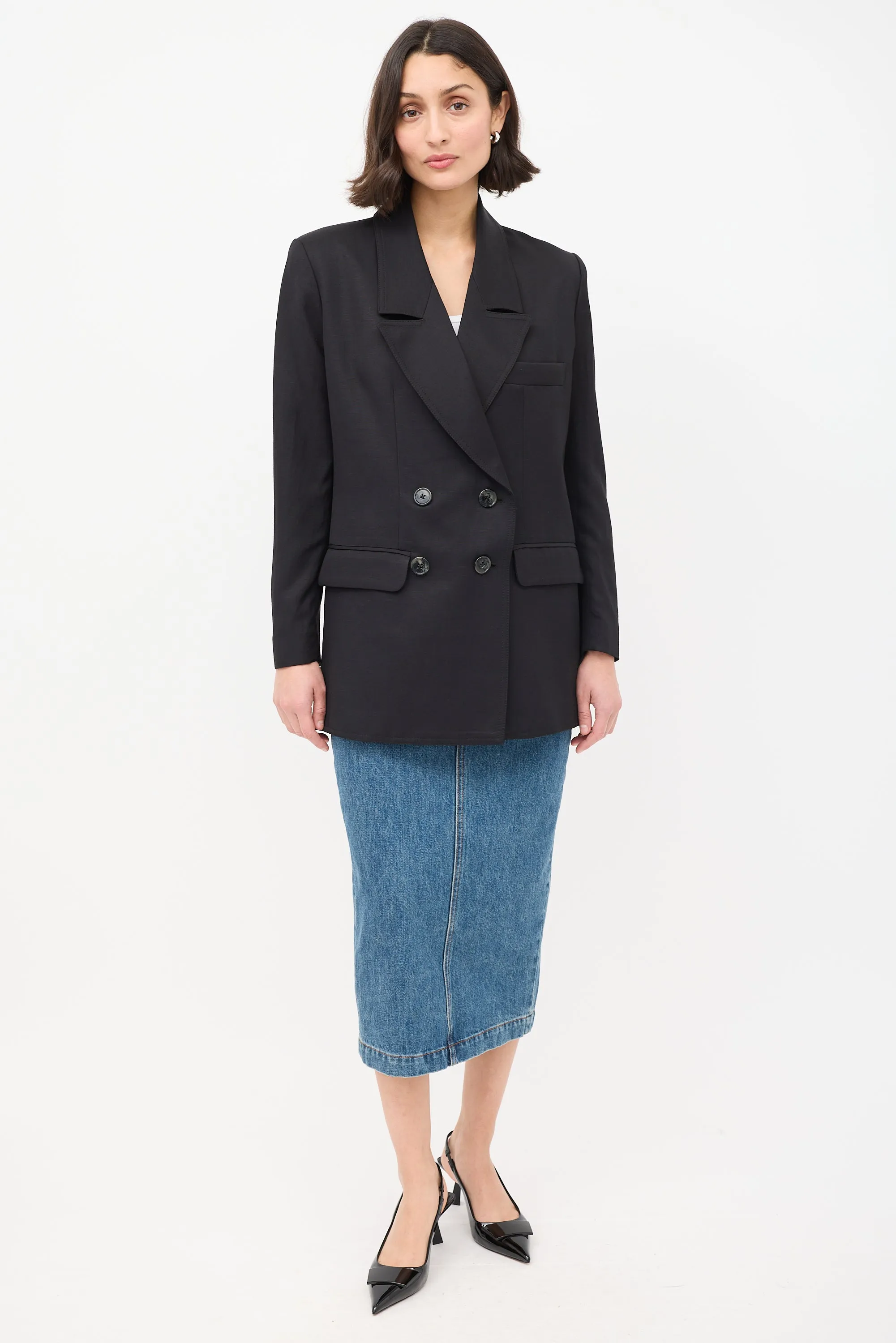 Black Wool Oversized Double Breasted Blazer