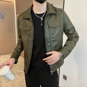 Bonsir Short Spring Autumn Man Suits and Blazers Cropped Leather Jacket for Men Simple Breasted Gentleman Trendy 2024 Original Coats