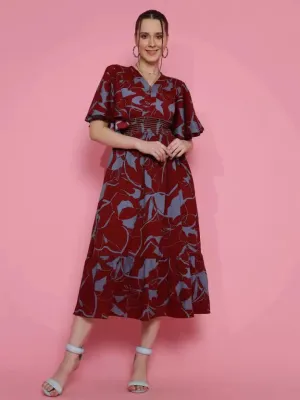 Chic Maroon Floral Print Dress