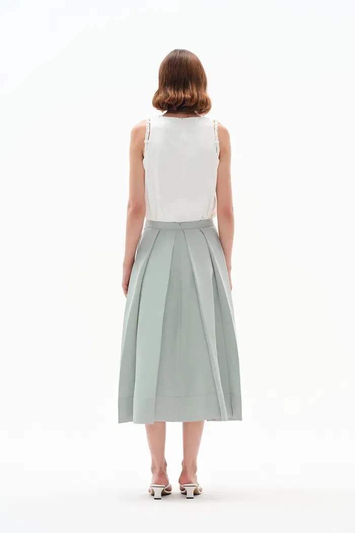 Cici A Line Pleated Flare Skirt in Crystal Flow Satin