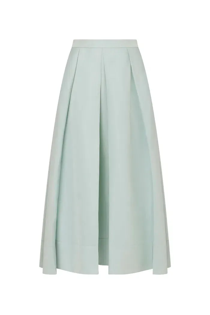 Cici A Line Pleated Flare Skirt in Crystal Flow Satin