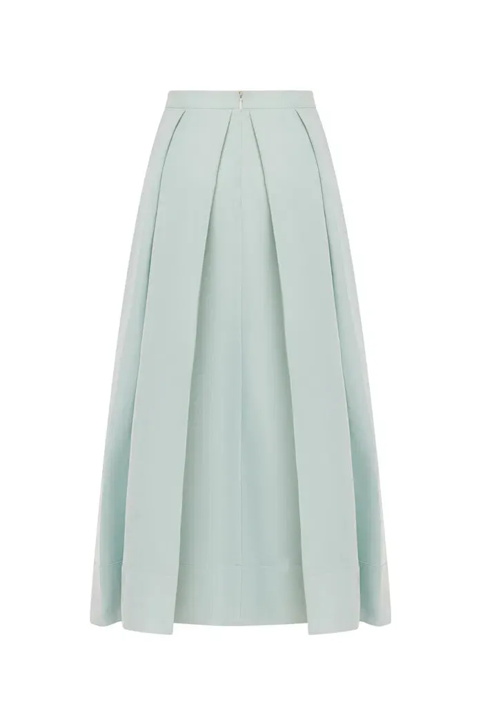 Cici A Line Pleated Flare Skirt in Crystal Flow Satin