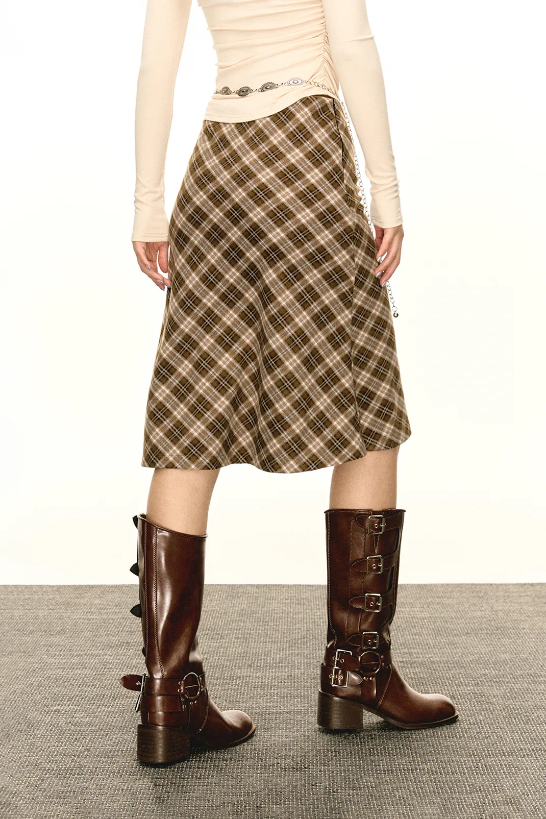 Classic A-Line Plaid Midi Skirt