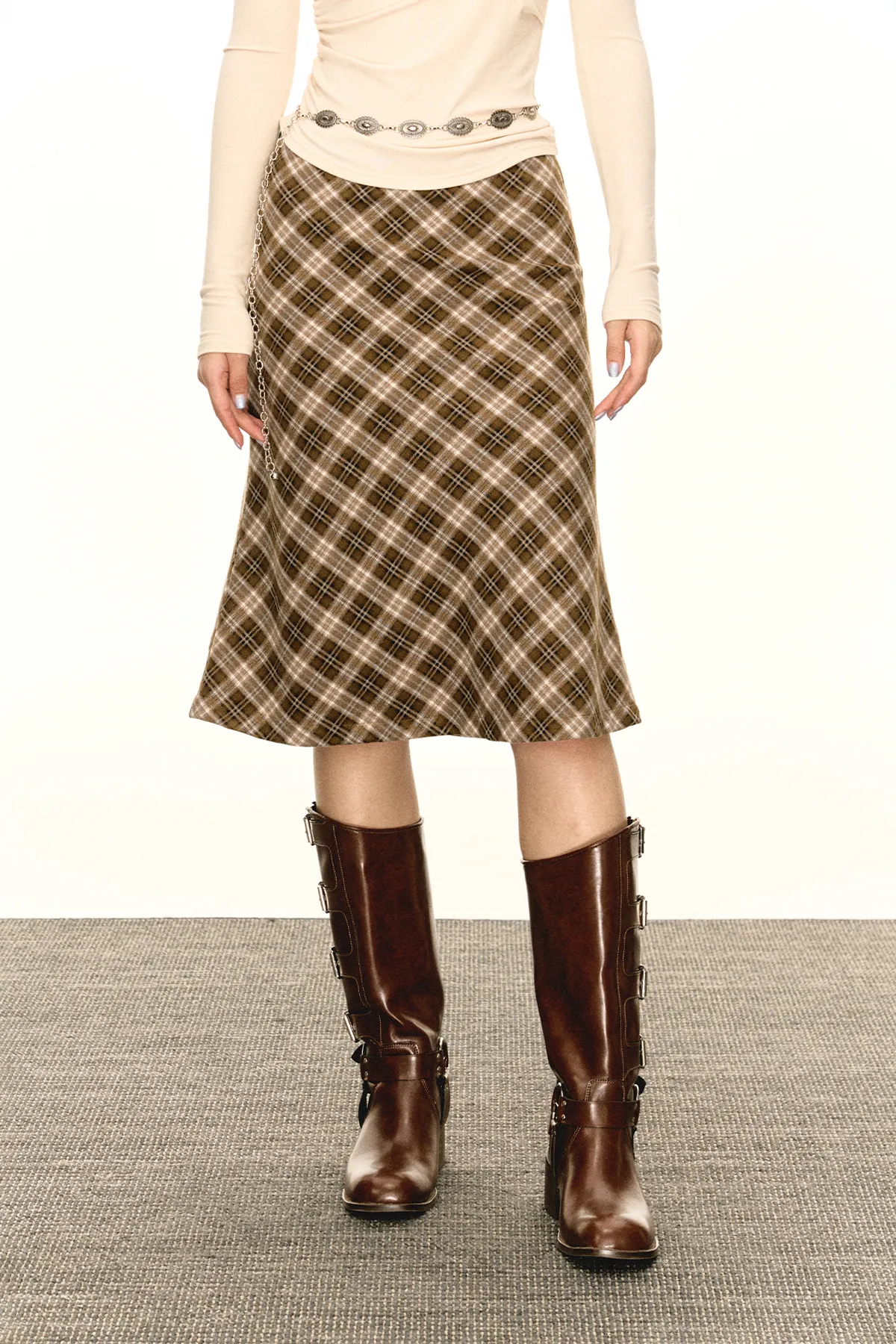 Classic A-Line Plaid Midi Skirt
