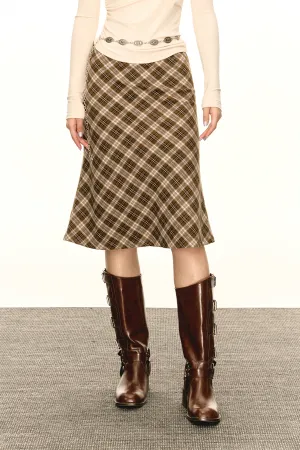 Classic A-Line Plaid Midi Skirt