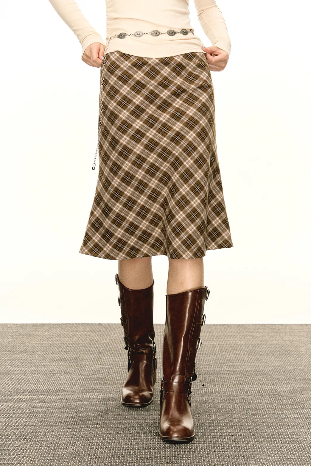 Classic A-Line Plaid Midi Skirt