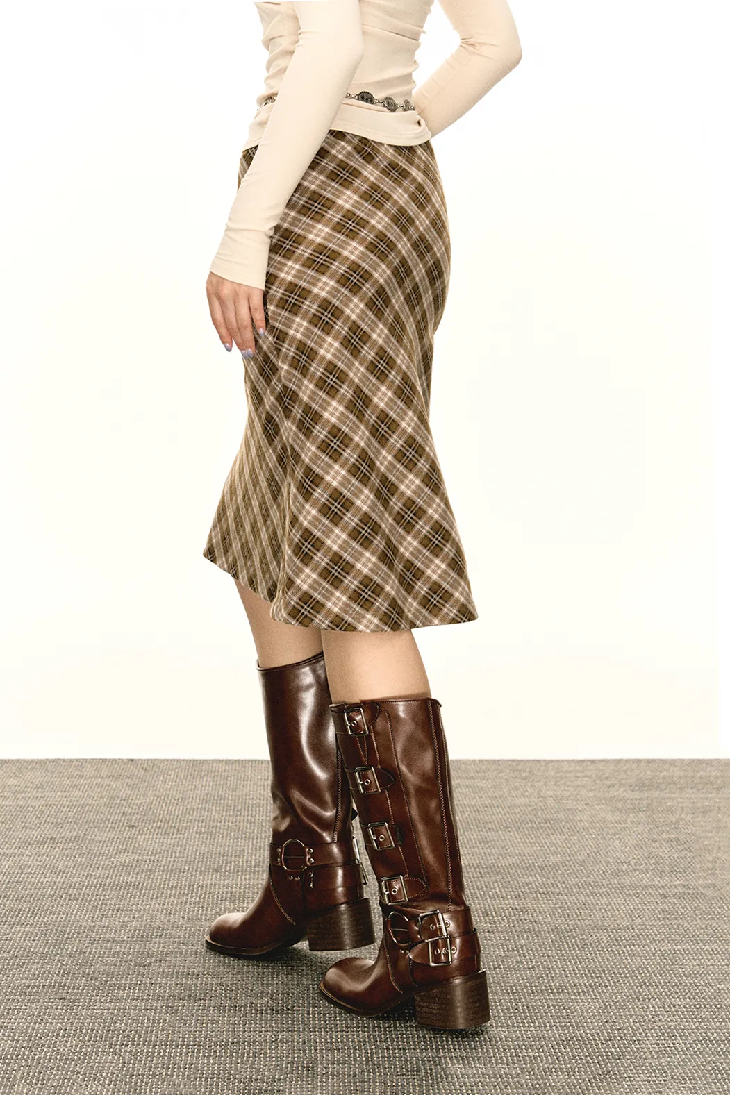 Classic A-Line Plaid Midi Skirt