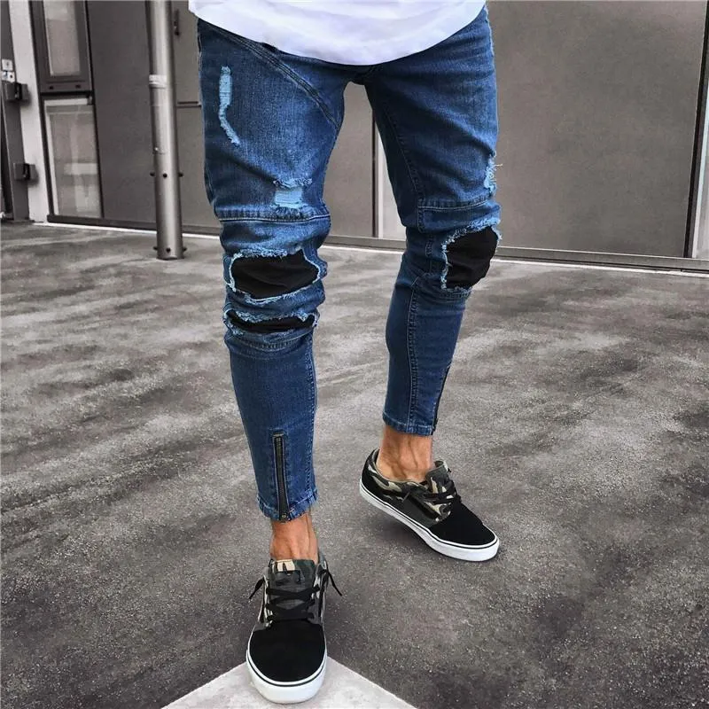 Dark Blue Skinny Tapered Ankle Zipper Jeans