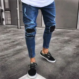 Dark Blue Skinny Tapered Ankle Zipper Jeans