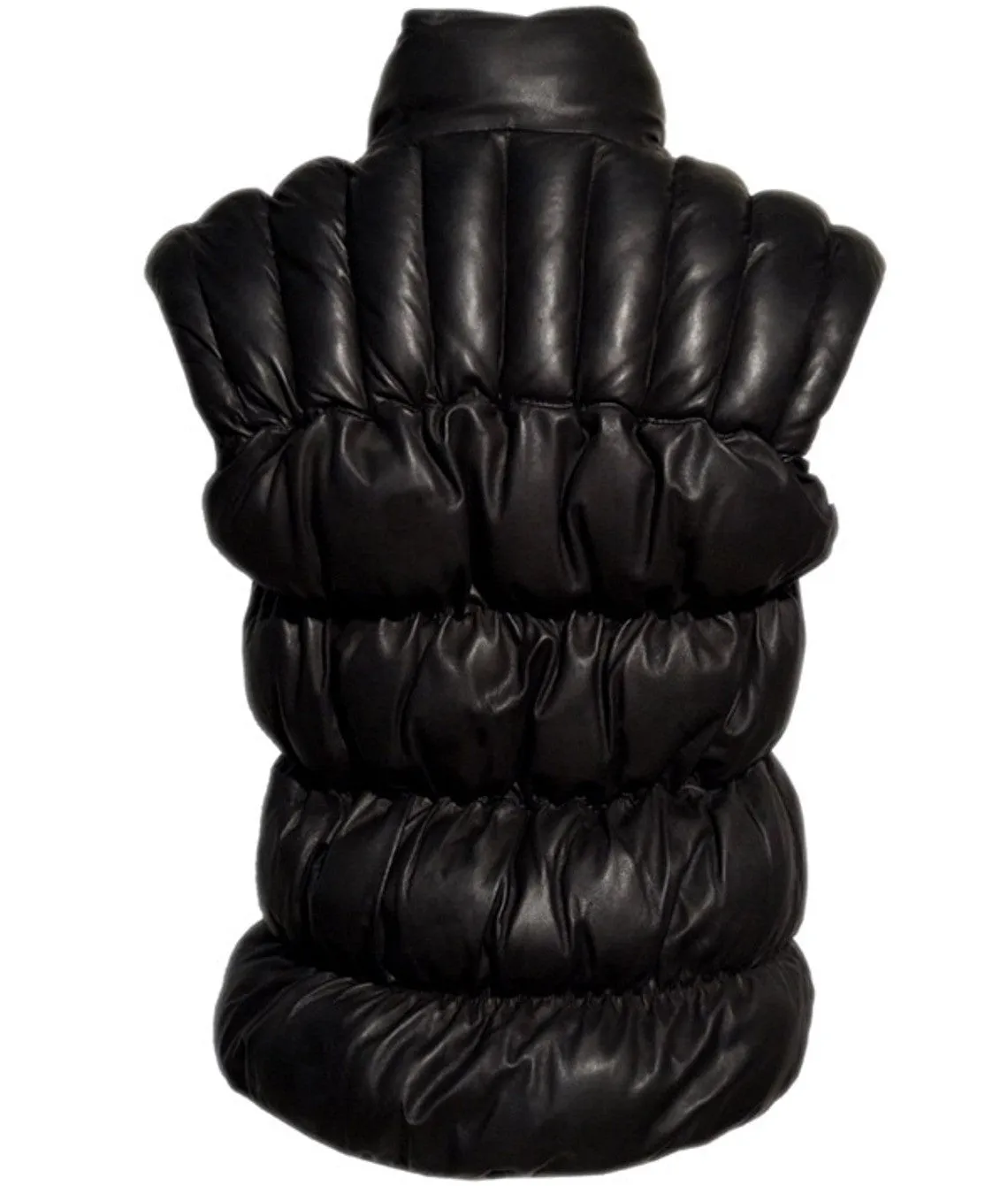 Designer Women Leather Puffer Down Jacket without Sleeve