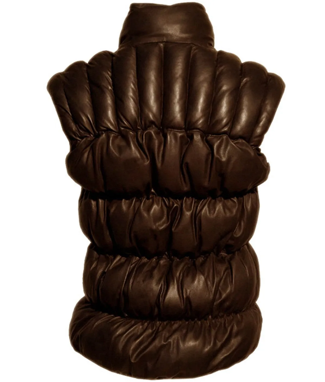Designer Women Leather Puffer Down Jacket without Sleeve
