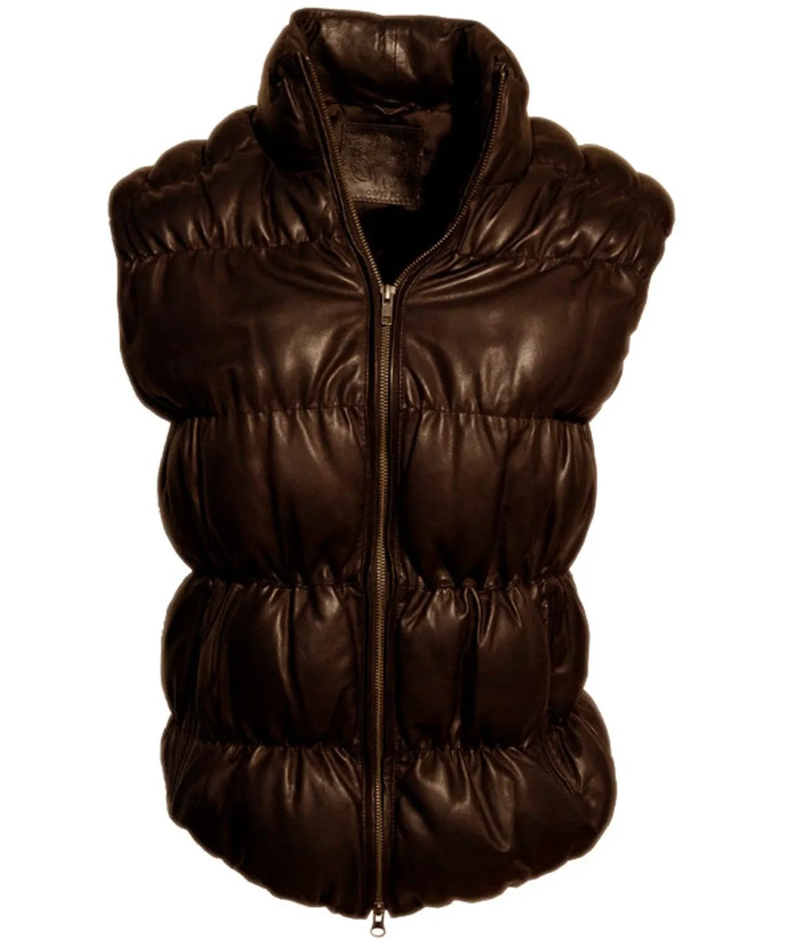 Designer Women Leather Puffer Down Jacket without Sleeve