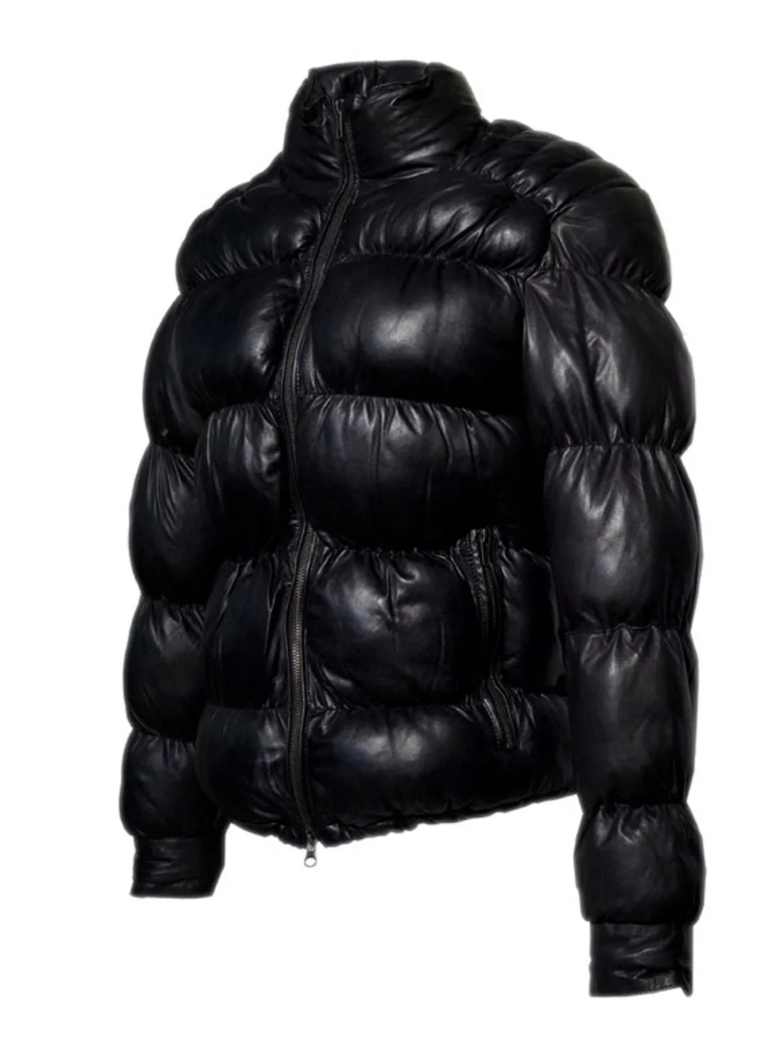 Designer Women Leather Puffer Down Jacket