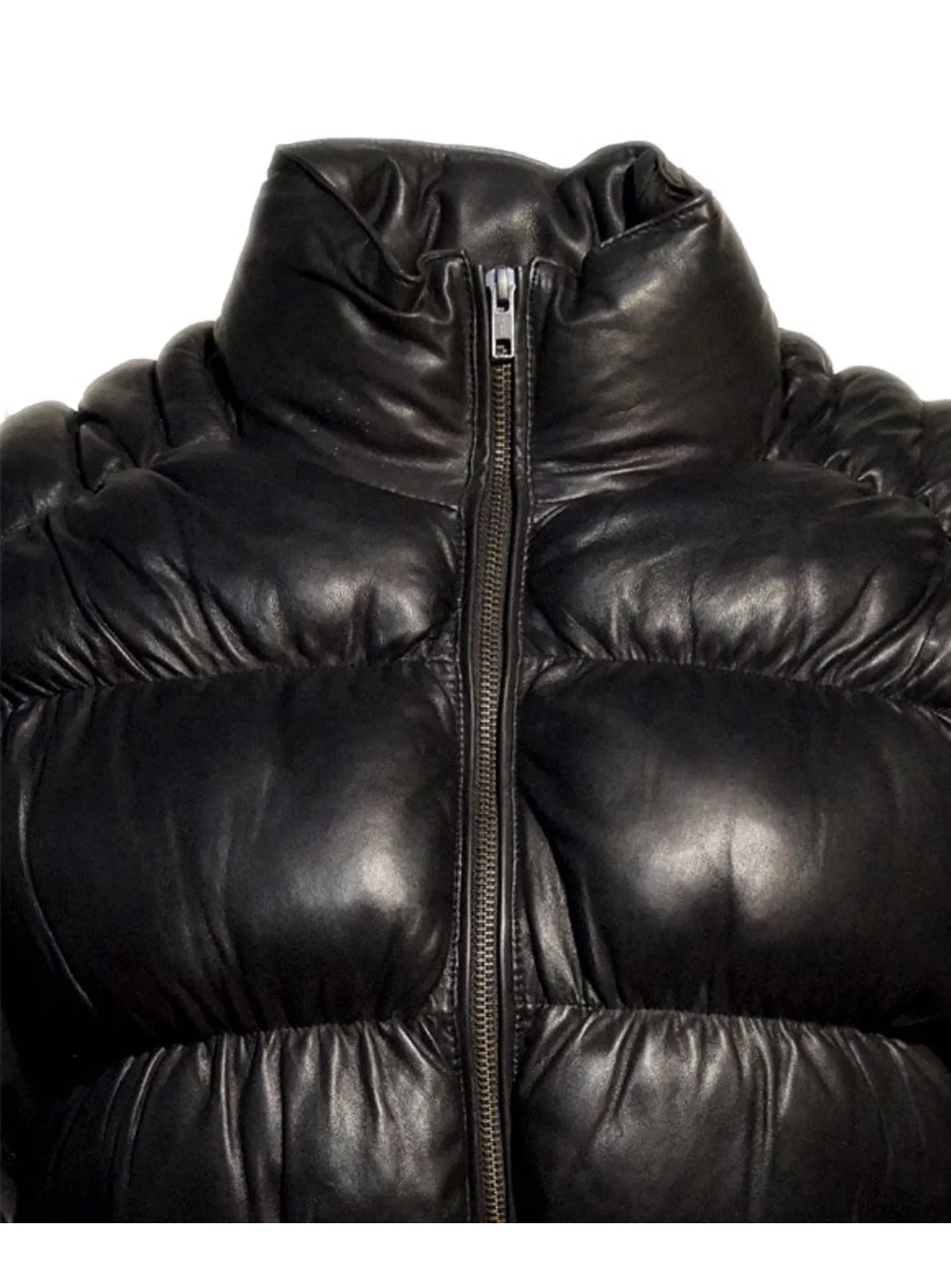 Designer Women Leather Puffer Down Jacket