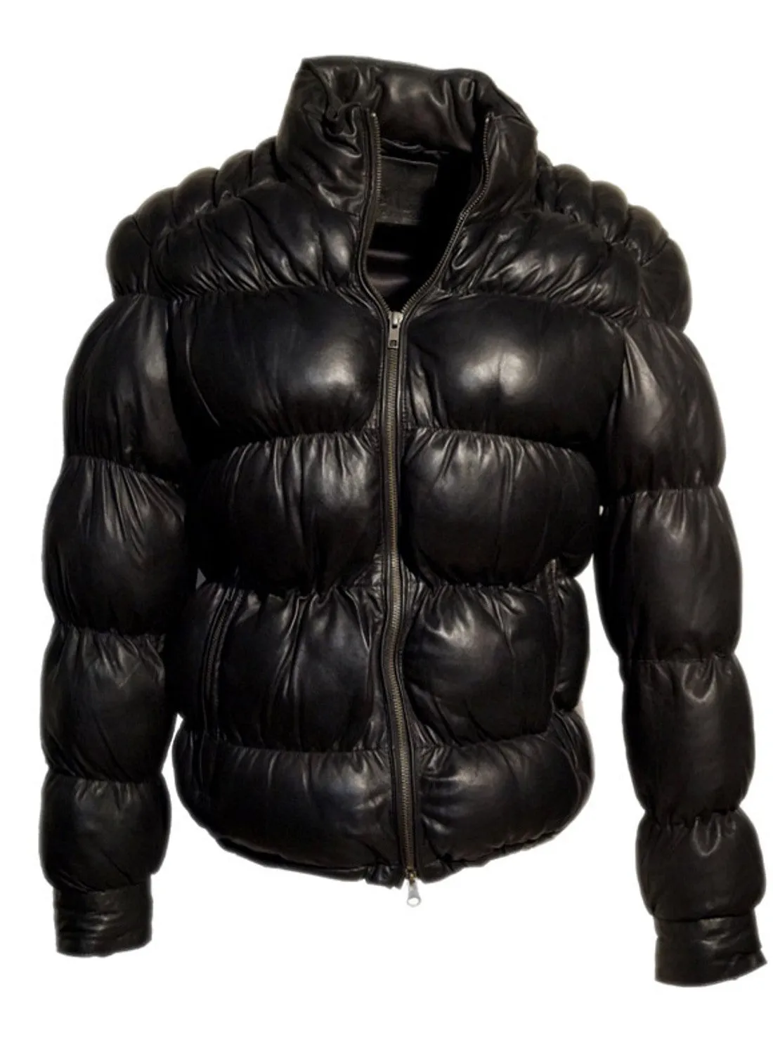 Designer Women Leather Puffer Down Jacket
