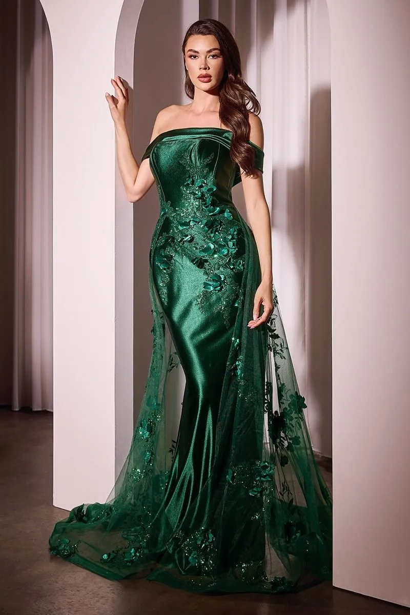 EMBELLISHED SATIN FITTED GOWN WITH TULLE OVERSKIRT CDJ876