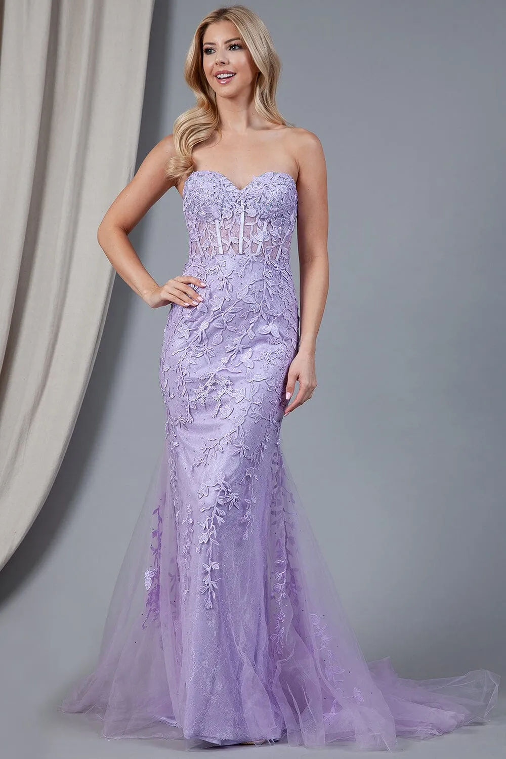 Embroidered Strapless Mermaid Dress by Amelia Couture 7024