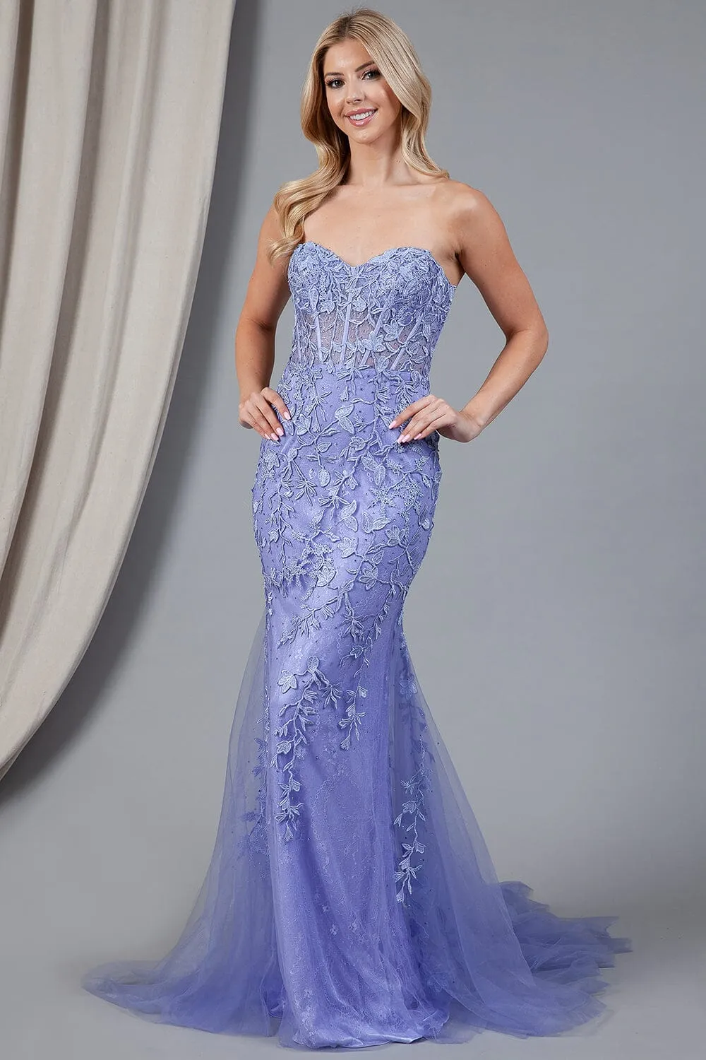 Embroidered Strapless Mermaid Dress by Amelia Couture 7024