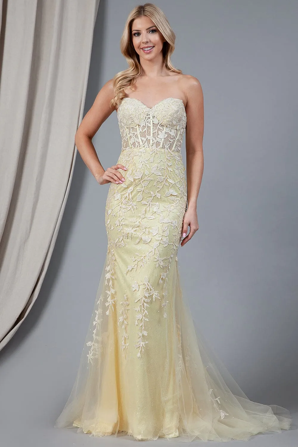 Embroidered Strapless Mermaid Dress by Amelia Couture 7024