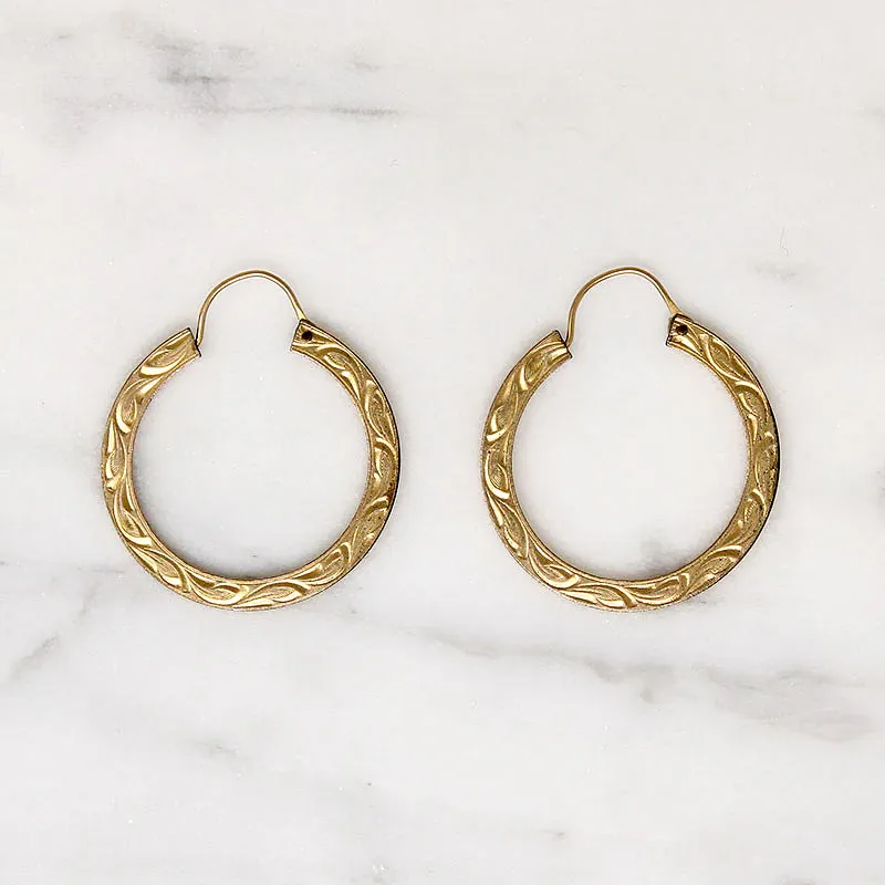 Engraved Edwardian Gold-Filled Hoops
