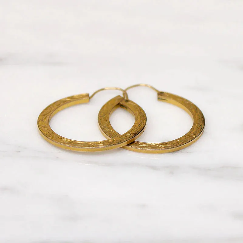 Engraved Edwardian Gold-Filled Hoops