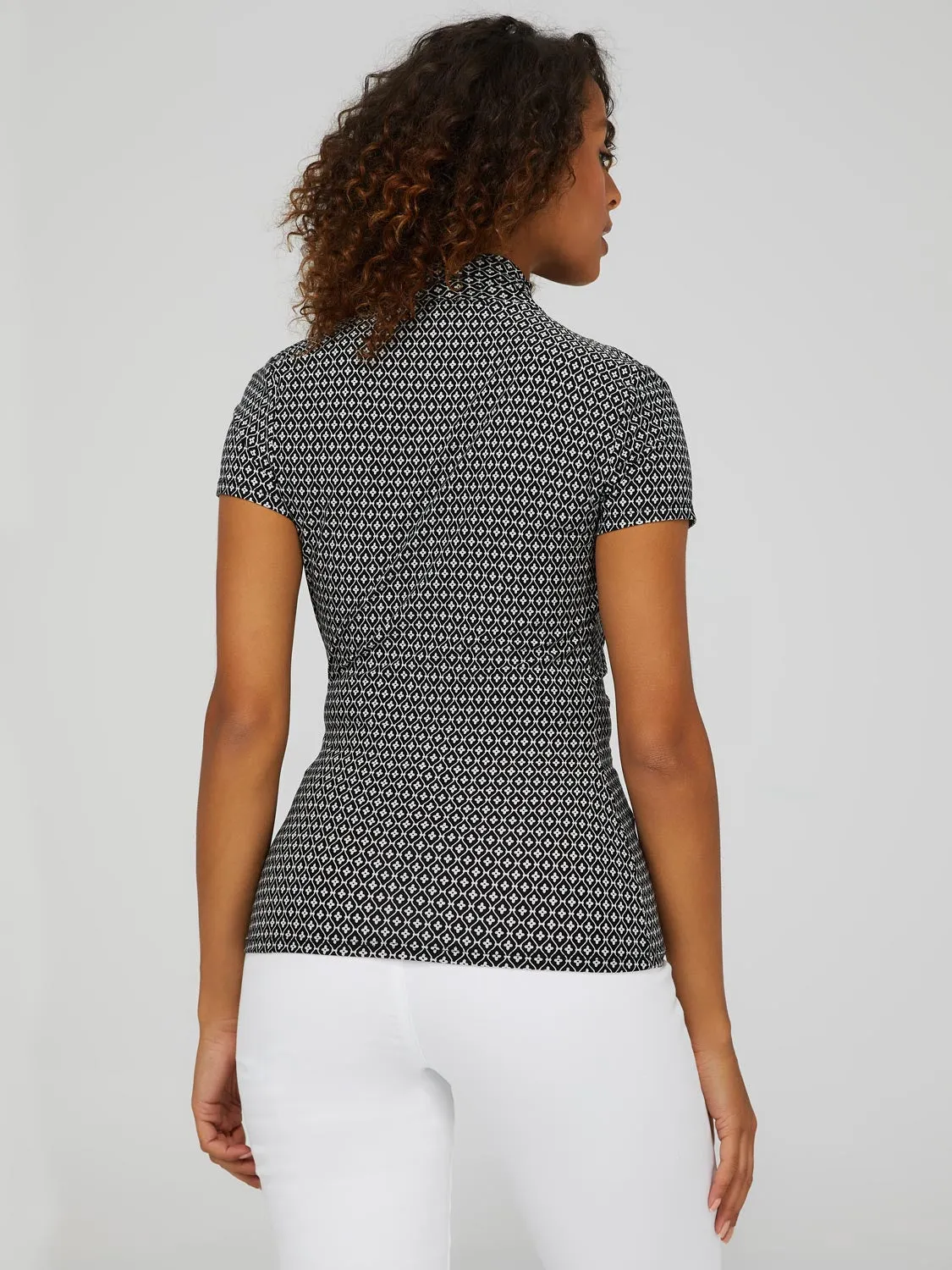 Geo Print Short Sleeve Crossover Front Top