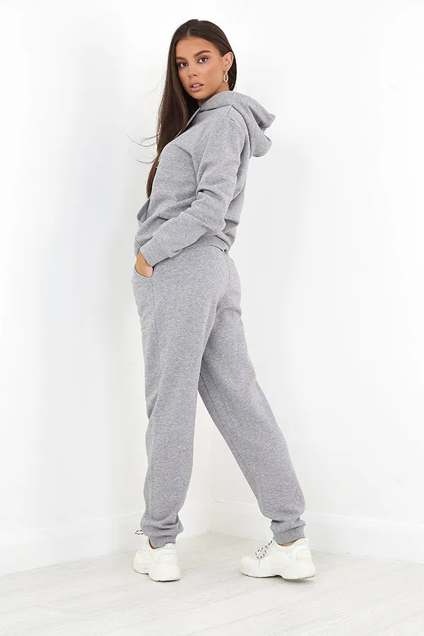 GREY MARL DRAWSTRING PLAIN JOGGING BOTTOMS