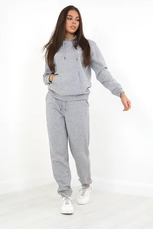 GREY MARL DRAWSTRING PLAIN JOGGING BOTTOMS
