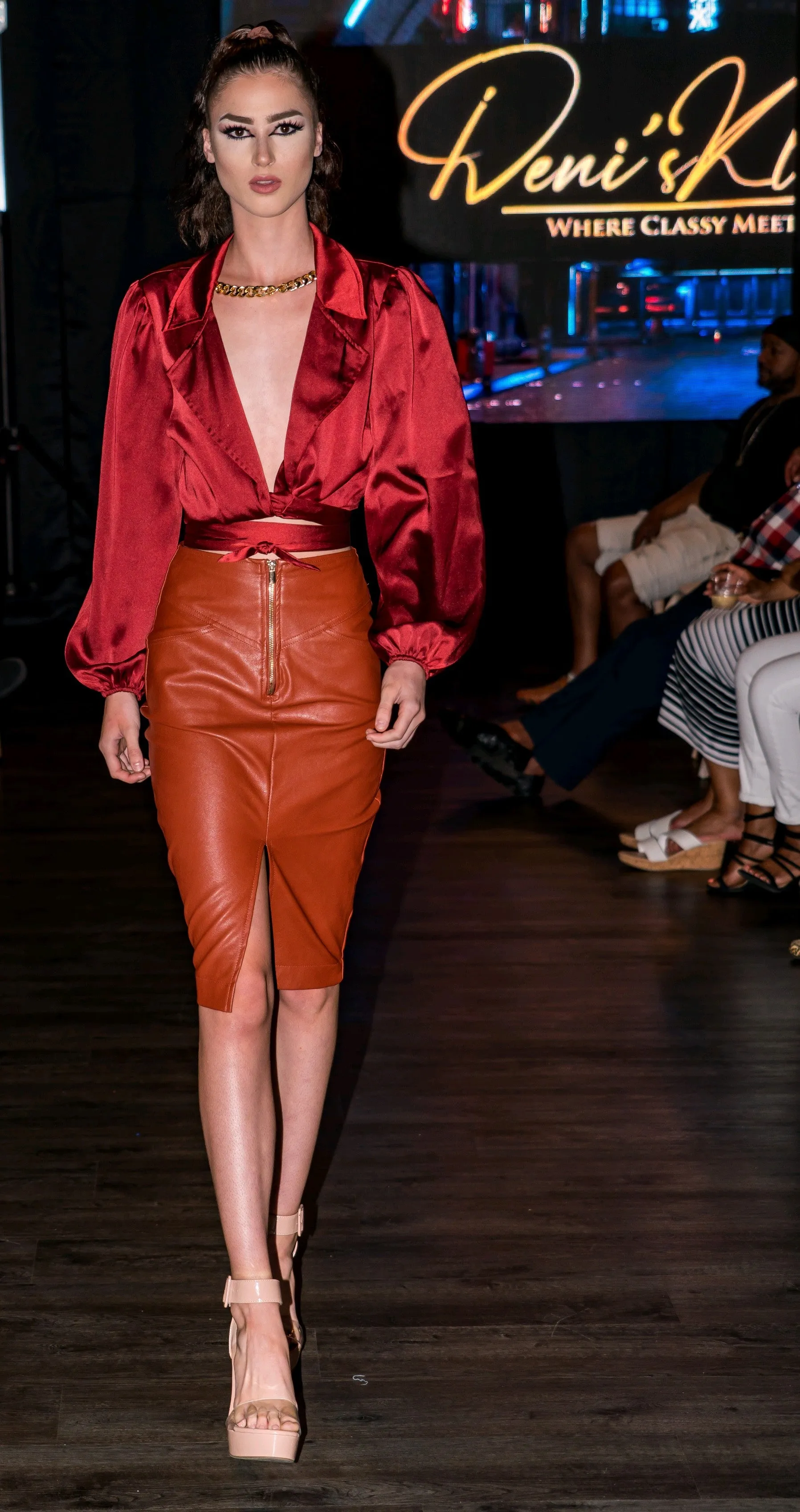 High Waist Zip Front Faux Leather Skirt