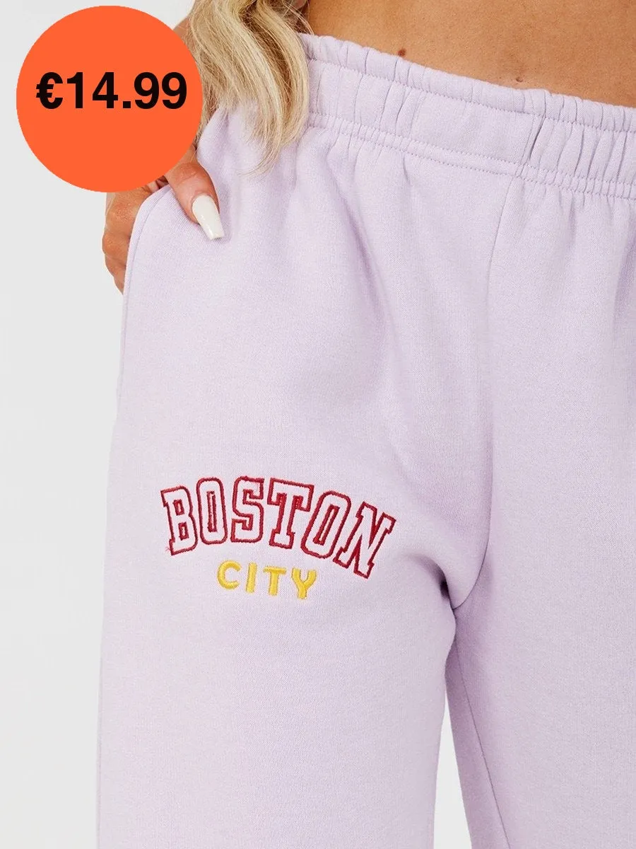 Lilac Boston Embroidered Fleece Jogger