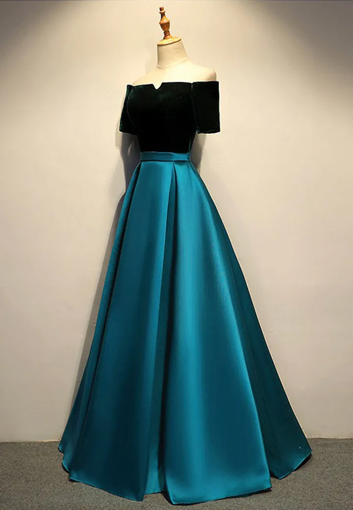Luolandi Elegant Velvet Satin Long Prom Dresses A-Line Evening Dresses Off Shoulder