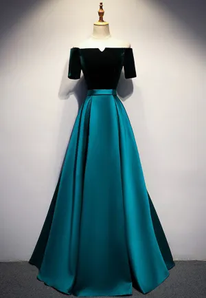 Luolandi Elegant Velvet Satin Long Prom Dresses A-Line Evening Dresses Off Shoulder